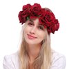 Lopsity Women's Rose Flower Crown Headband Polyester Material, Elastic Headband, Adjustable Size, for Wedding, Festival, Party, Photo Props (Red, 1 Count)