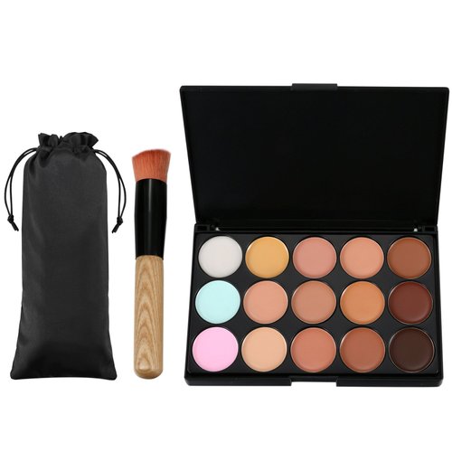 Vtrem 15 Colors Contour Palette Kit Camouflage Concealer Palette Professional Contour Eyeshadow Face Cream Makeup Foundation Kit Combination with Powder Brush for Professional and Daily Use