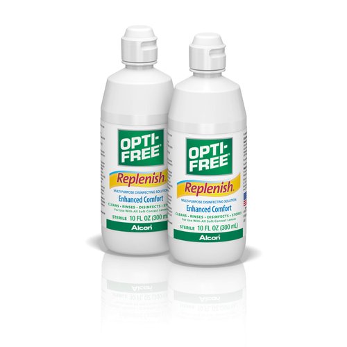 Opti-Free Replenish Multi-Purpose Disinfecting Solution with Lens Case, Twin Pack, 10-Fluid Ounces Each - 2 Count(Pack of 1)