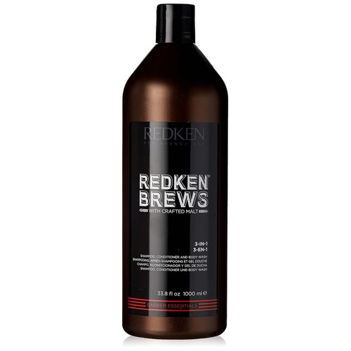 Redken Brews 3-In-1 Men's Shampoo, Conditioner, and Body Wash | Multi-Purpose Hair & Body Cleanser for Men | Moisturizes & Hydrates | All-In-One Soap for Everyday, Travel, and Gym