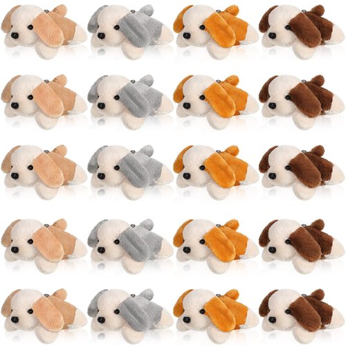 Sosation 20 Pcs Mini Plush Stuffed Puppy Bulk Valentine's Day Gift Dog Party Favor Gift Toy Soft Plush Dog for Goodie Bag Fillers Kids Baby Show Birthday Carnival Prize (Classic Color, Stylish Style)