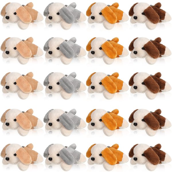 Sosation 20 Pcs Mini Plush Stuffed Puppy Bulk Valentine's Day Gift Dog Party Favor Gift Toy Soft Plush Dog for Goodie Bag Fillers Kids Baby Show Birthday Carnival Prize (Classic Color, Stylish Style)