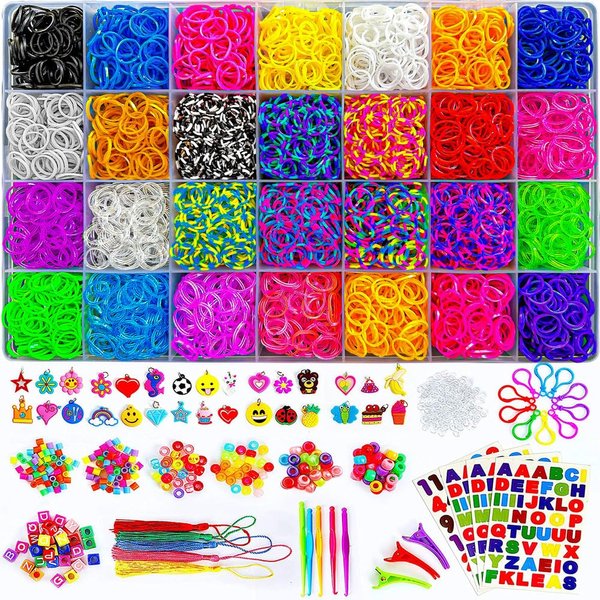 Momo's Den Rubber Band Bracelet Kit Rainbow Color Bands Bracelet Making kit Rubber Band 12100+ Loom Bracelet Kit, Big Giftable Case with Premium Quality Accessories, 28 Colors Refill Kit Boy & Girl