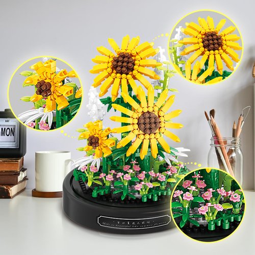 libergarden Mini Sunflower Building Blocks, Flower Bouquet Building Kit, Artificial Flower Collection, Valentine's Day for Women, 545 Pieces