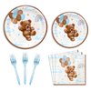 Teddy Bear Baby Shower Decorations Plates Set for 25,Boho Paper Plates Napkins Forks for Boy Brown Blue Tableware Birthday Party Supplies