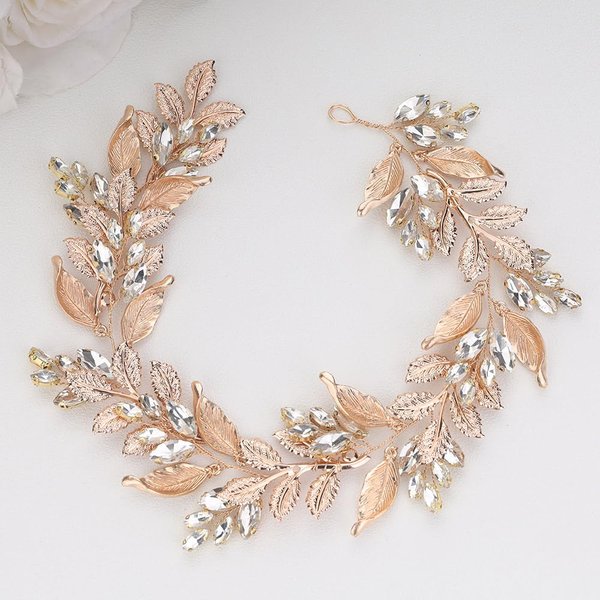 BERYUAN Rhinestone Leaves Wedding Hair Vine Crystal Rhinestone Gold Leaves Hair Vine Women Wedding Hair Accessories Crystal Rhinestone Wedding Headpiece for Women (gold)