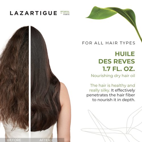 Lazartigue Huile des Rêves Dry Oil, Luxurious Nourishing Blend for Lustrous Hair, Vegan, Sulfate & Silicone Free, 1.7 fl.oz.
