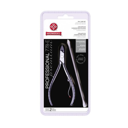 Mundial Professional 778-E Cuticle Nipper Full Jaw Duplex Pusher Scraper Set - Precise Durable Cuts for Nails, Hygienic Sterilization, Rust-Resistant