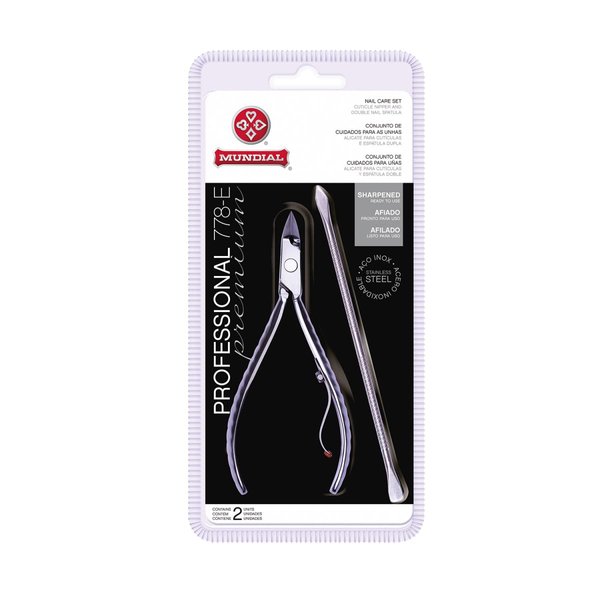 Mundial Professional 778-E Cuticle Nipper Full Jaw Duplex Pusher Scraper Set - Precise Durable Cuts for Nails, Hygienic Sterilization, Rust-Resistant