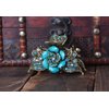 Women Retro Rose Flower Hair Claw Imitation Turquoise Fancy Jaw Clips Pins Fashion Alloy Rhinestone Hair Catch Barrette Hair Updo Grip Hair Accessories (Blue)