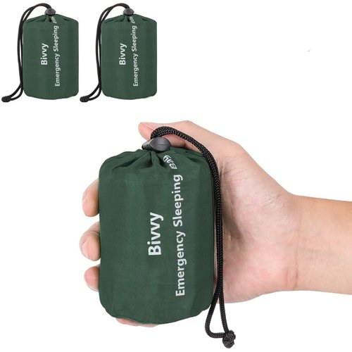 Zmoon Emergency Sleeping Bag 2 Pack Lightweight Survival Sleeping Bags Thermal Bivy Sack Portable Emergency Blanket for Camping, Hiking, Outdoor, Activities (Green)