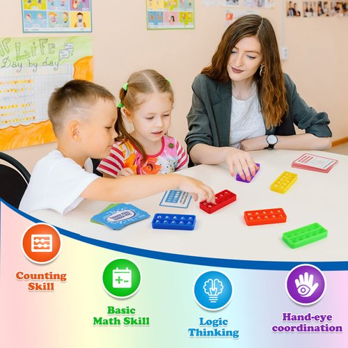 Aizweb Ten-Frame Math Manipulative for Elementary,Counting Number Math Games, Montessori Educational Toy for Kindergarten Classroom Kids 3 4 5 Year Old (Upgraded Version for 20 Task Cards)