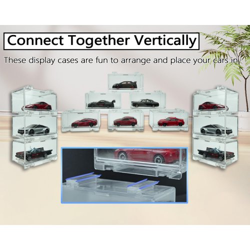 KASTUN 1/64 Scale Modle Cars Storage Case,Display Case for for Hot Wheels Matchbox,12Pack Clear Toy Car Storage,Stackable,Clear,Expandable,for 1/64 Scale Diecast Cars Collection(Case Only)