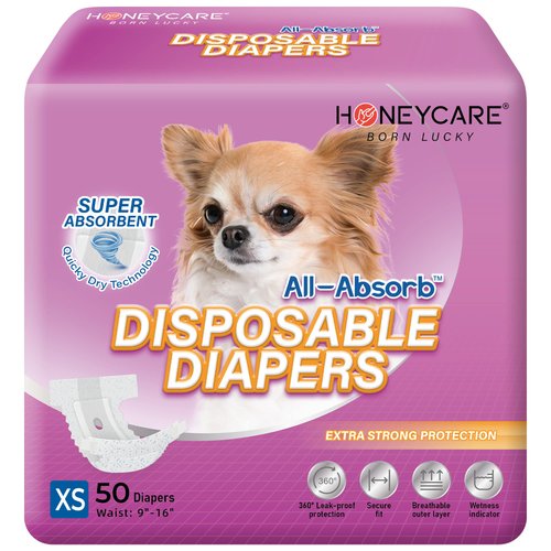 HONEY CARE All-Absorb Disposable Female Dog Diapers Small Size, Improved, 40 Count, Super Absorbent, Breathable, Wetness Indicator