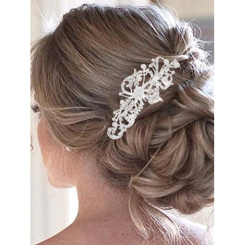 Latious Crystal Bride Wedding Hair Comb Silver Pearl Bridal Hair Clip Crystal Hair Piece Prom Hair Accessories for Women and Girls