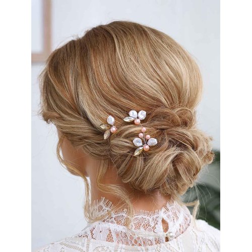 Heread Pearl Bride Wedding Hair Pins Silver Crystal Bridal Hair Pieces Rhinestones Hair Accessories for Women and Girls (Pack of 3)