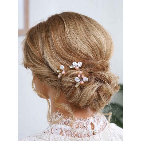 Heread Pearl Bride Wedding Hair Pins Silver Crystal Bridal Hair Pieces Rhinestones Hair Accessories for Women and Girls (Pack of 3)