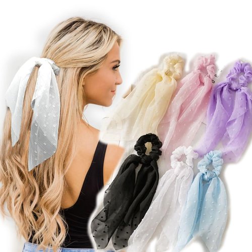 6pcs Tulle Hair Scarf Scrunchies Bow Scrunchies Cute Bowknot Scrunchies Knotted Ribbon Bow Hair Ties Ponytail Holder Hair Bands for Women Lady