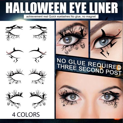 4 Pairs of Halloween Eye Shadow Temporary Tattoo Stickers Eyeliner Decals with Spider Web Skull Bat Temporary Tattoo Stickers Face eye Makeup Stickers for Women Girls
