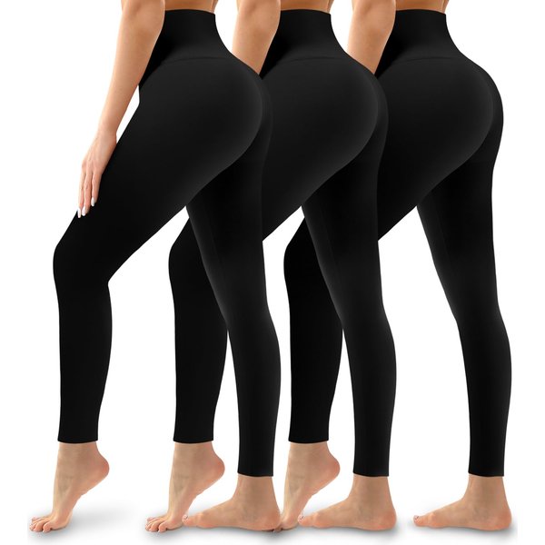 Hmuuo 3 Pack Leggings for Women High Waisted Tummy Control No See-Through Yoga Pants Workout Running Leggings