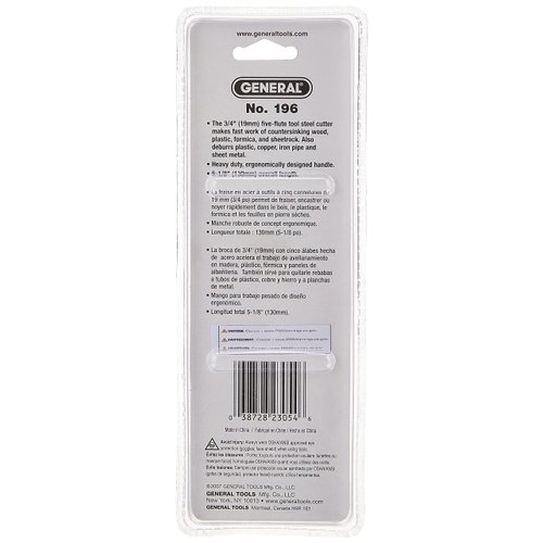 General Tools 196 Short Length Hand Reamer & Countersink, 3/4"