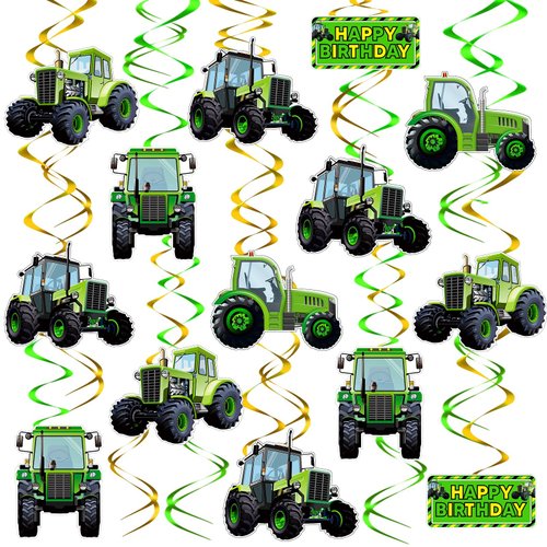 30 Pieces Tractor Party Supplies Tractor Birthday Decorations Green Tractor Hanging Swirls Tractor Time Hanging Favors Party Decorations for Tractor Green Theme Birthday Baby Shower 5 Styles