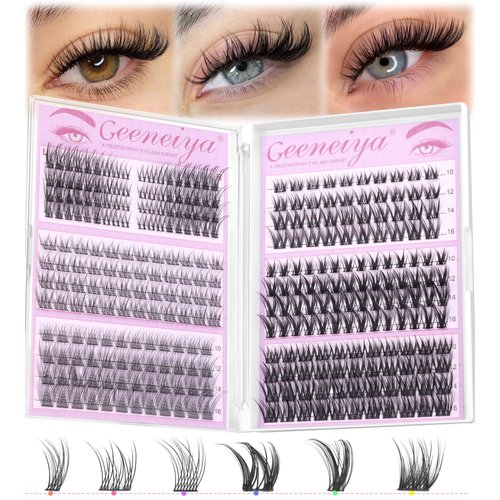Natural Lash Clusters 6 Styles Eyelash Clusters Wispy Cluster Eyelash Extensions D Curl Eyelashes Clusters 7-16MM Individual Lashes DIY Lash Extension for Beginners by Geeneiya, Thin Lash Band