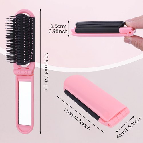 Travel Compact Hair Brush with Mirror and Massage Comb - 2 PCS Folding Comb, Mini Brush for Purse, Wet Hair Brush for Women and Men