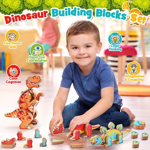 Dinosaur Toys for 3 4 5+ Year Old Boys, Dinosaur Building Blocks Set Kids STEM Take Apart Toys Educational Learning Toys Ideal Party Favors Christmas Birthday Gifts for 3-8 Years Old Kids Boys Girls