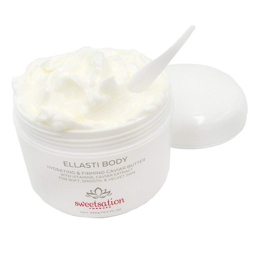 Sweetsation Therapy / YUNASENCE ELLASTIBODY Hydrating Firming Caviar Butter Moisturizing Cream, with Caviar Extract, Vitamin E, Reishi, Avocado & Green Tea. 9.5oz. For soft, comforted skin.