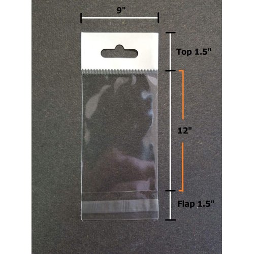 UNIQUEPACKING 9x12 HANG TOP Clear Resealable Cello/Cellophane Bags w/Hanging Header - Pack of 100