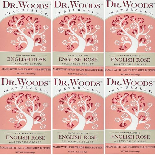 Dr. Woods Skin Exfoliating English Rose Bar Soap with Organic Shea Butter, 5.25 Ounce (Pack of 6)