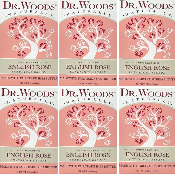 Dr. Woods Skin Exfoliating English Rose Bar Soap with Organic Shea Butter, 5.25 Ounce (Pack of 6)