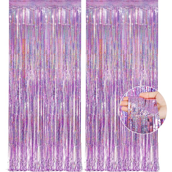 Pink Tinsel Curtain Party Backdrop Streamers -Taylor Birthday Decorations | Birthday Decorations for Girls | Princess Birthday Party Decorations |Sleepover Party Supplies for Girls,2 Pack