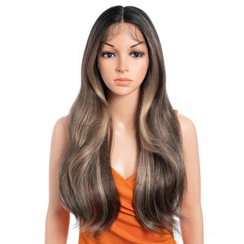 N BLE STAR Highlight Lace Front Wigs Synthetic Body Wave Wear 13x4x1 T-Part Lace 24 Inch Pre-Plucked HD Glueless Ombre Lace Front Wig for Black Women NTPDHL 1B/8/26R