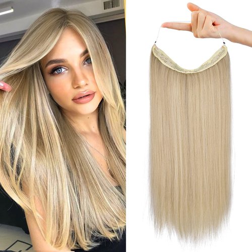 REECHO Invisible Wire Hair Extensions with Transparent Headband Adjustable Size Removable Secure ...