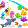 Bath Toys for Kids Ages 1-3 ,Baby Soft Dinosaurs Bath Tub Toys,11 pcs Bathtub Shark Game for Infants Toddlers, Magnetic Dino Fishing Toys Set,Mold Free Bath Toys