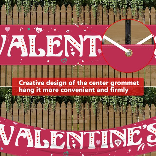 Probsin Valentines Day Banner 120" x 20" Decorations Yard Sign Party Supplies Happy Valentine's Day Heart Romantic Funny Images Photo Backdrop Poster Hanging Outdoor Gate Decor Fence Door Indoor Wall