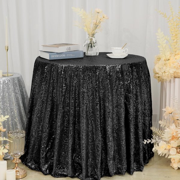 Trlyc Round Sequin Tablecloth-72 Sparkly Black Sequin Tablecloth Glitter Round Tablecloth for Party Wedding Valentine's Day Birthday Banquet