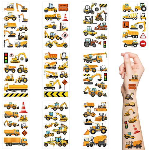 Excavator Temporary Tattoos for Kids,10 Sheets Construction Truck Engineering Vehicle Fake Tattoo...