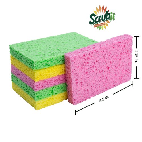 SCRUBIT Cellulose Scrub Sponge - Kitchen Cleaning Sponges for Dishes,Pans,Pots & More- 6 Pack Dishwashing Sponges - Colors and Packaging May Vary