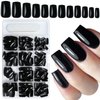 AddFavor 240pcs Black Press on Nails Medium Square Fake Nails, Glossy Acrylic Press on Nails Gel False Nails with Adhesive Stick for women