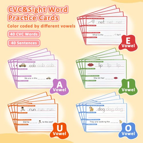 CVC Word Games & Sentence Building for Kids - Handwriting Practice, Phonics Flash Cards, Sight Word Tracing for Pre-K, Kindergarten & Homeschool Learning Activities