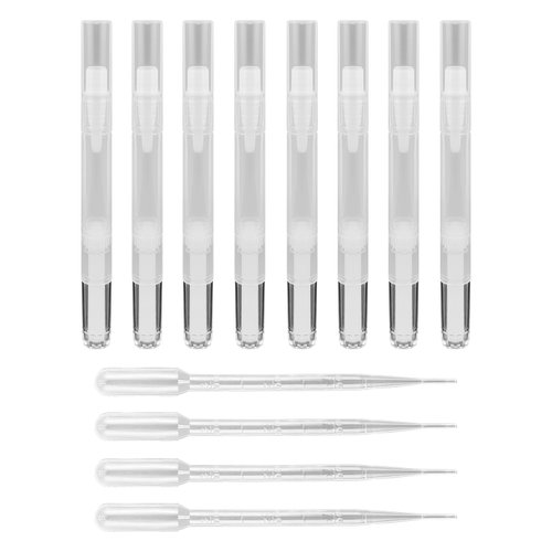 GAADSKCER 8 Pcs 3ml Empty Cuticle Oil Pens It Comes With 4 Pcs of 3ml Droppers Reusable Transparent Twist Pens With Brush Tip Cosmetic Lip Gloss Container Applicators