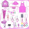 Gifts2U Hair Salon Toys for Girls, 26 Pcs Realistic Girl Beauty Salon Playset Hair Styling Set with Blow Dryer, Barber Costume Apron, Scissors and Stylist Accessories.