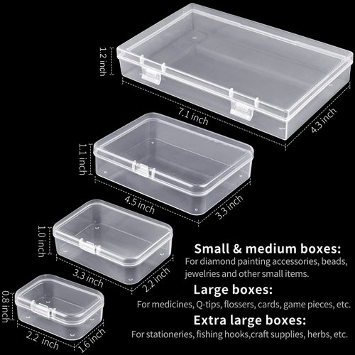 Qeirudu 24 Pcs Small Plastic Containers with Lids - Mini Plastic Craft Storage Boxes with Hinged Lids Clear Bead Organizer for Jewelry Findings and Art Supplies (4 Mixed Sizes)