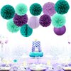 Teal-Purple Party-Decorations Paper Flowers Lanterns - 15PCS Lavender Girl Mermaid-Birthday Tissue Pom Poms Streamers,Baby Bridal Shower Wedding Classroom Hanging Supplies Decor Hugfond