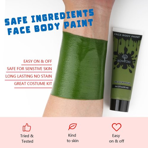 Bowitzki Face and Body Paint 2oz Cream Makeup 60ml Water Based Face Painting Special Effects For Adults Children Kids Halloween Christmas Party Stage Cosplay (Dark Green)