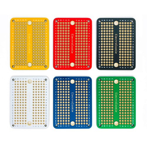 ElectroCookie Mini PCB Prototype Board Solderable Breadboard for DIY Electronics, Compatible for Mini Arduino Soldering Projects, Gold-Plated (6 Pack, Multicolor)