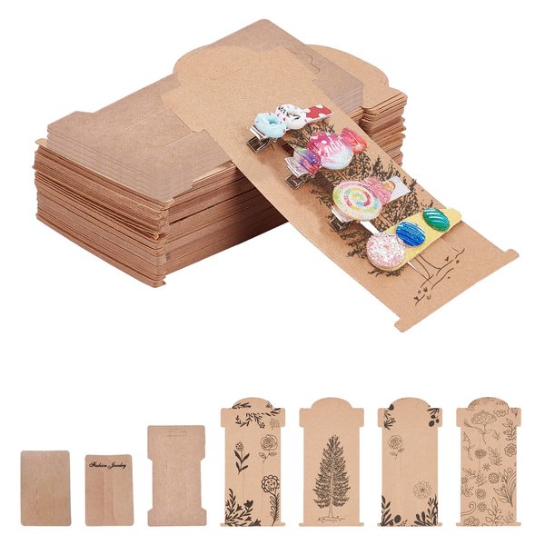 PH PandaHall Hair Clip Display Cards, 70pcs 7 Colors Rectangular Paper Cardboard Bow Holder for Hair Accessories Organizing, 6 x 3 Inch